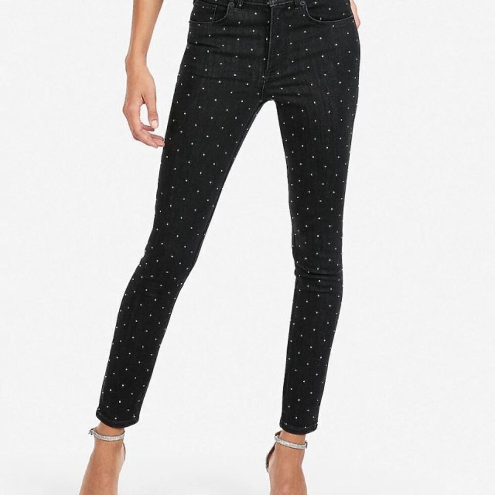 Express High Waisted Studded Ankle Jean Leggings Size 4 Short